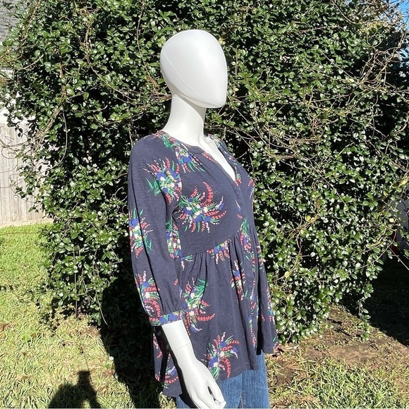 NWT ANTHRO Maeve Bohemian Babydoll 3/4 Sleeve Navy Floral T… - Picture 3 of 11